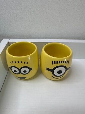 Set of 2 Yellow Minion Face Ceramic Earrings shot Cups